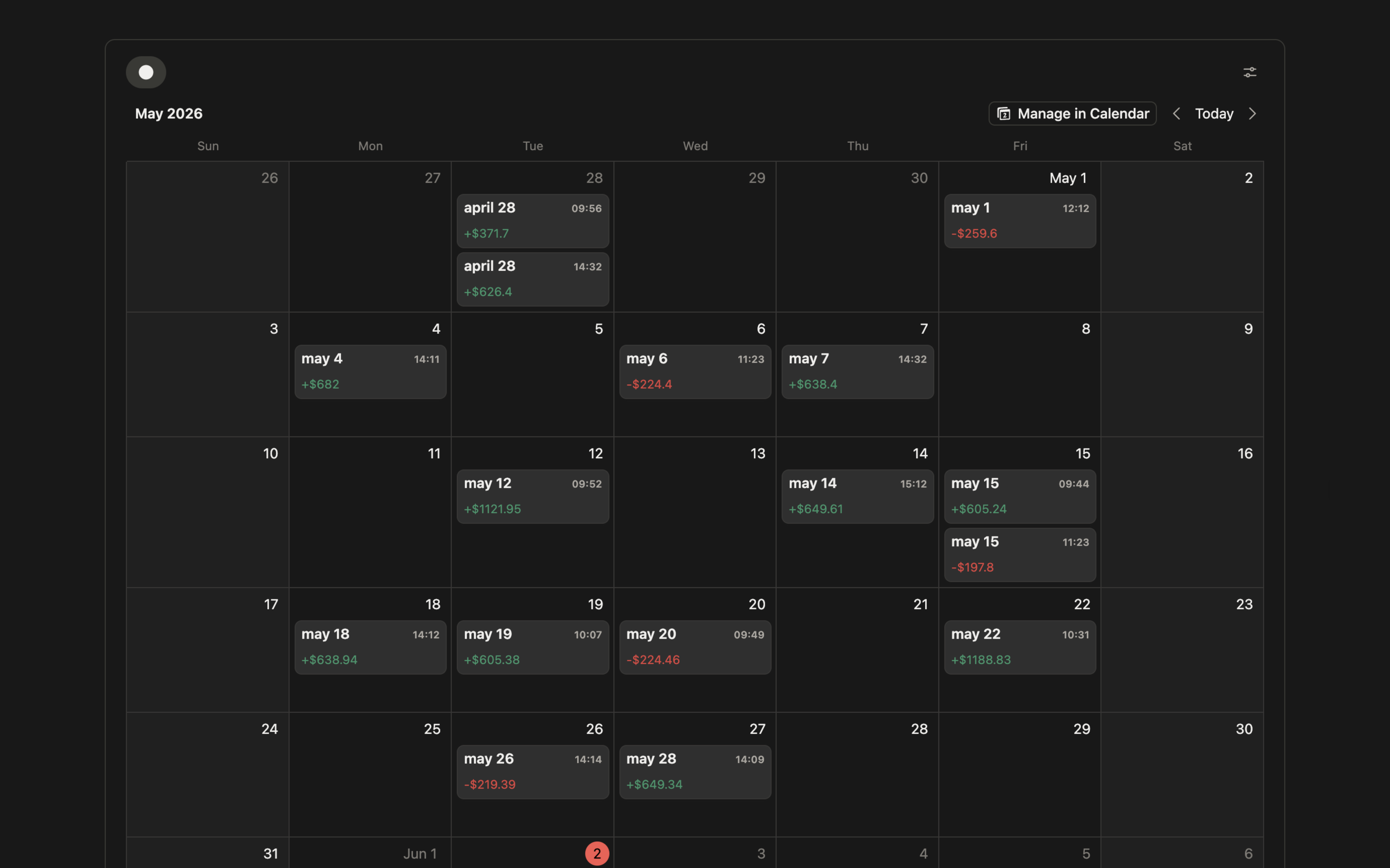 calendar view